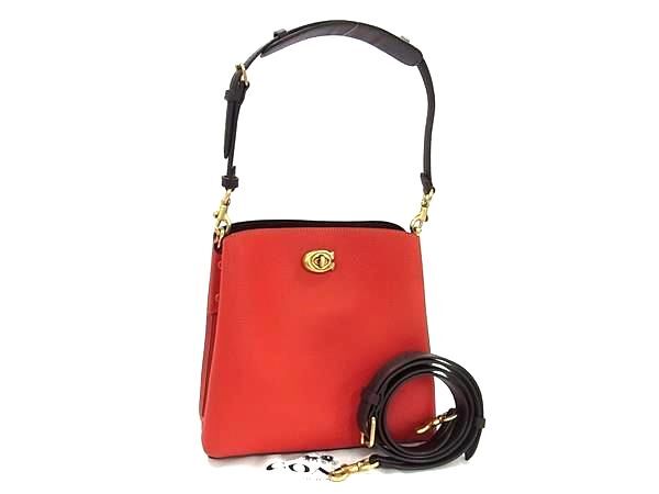 新古未使用展示品 COACH コーチ ショルダーバッグ ウィロウ C3766 レッド系 レザー レディース バケットバッグ 2WAY ゴールド金具【本物保証】
