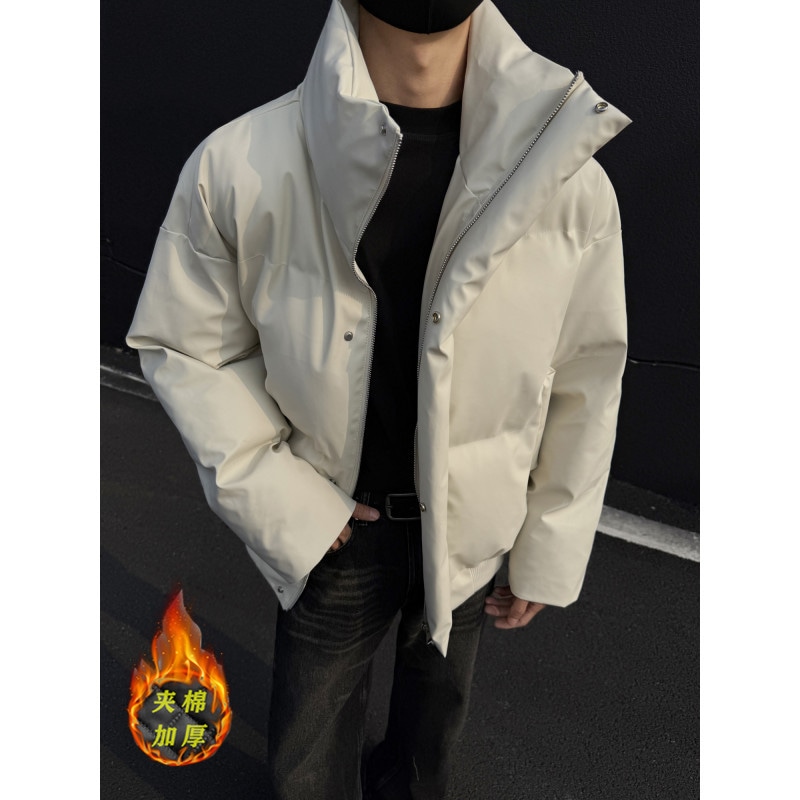 メンズ冬用ハイエンドとハンサムのpuレザースタンドカラーコットンジャケットショートウォームコットンジャケット緩んだ綿ジャケット