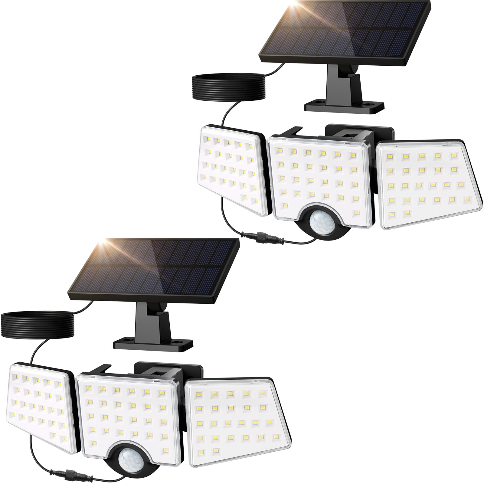 ソーラーライト 人感センサーライト 防犯ライト ガーデンライト 3灯式 屋内・屋外使用可 夜間自動点灯 昼間自動充電 人が離れたら自動消灯 4.8Mケーブル 1000ルーメン 超高 87621