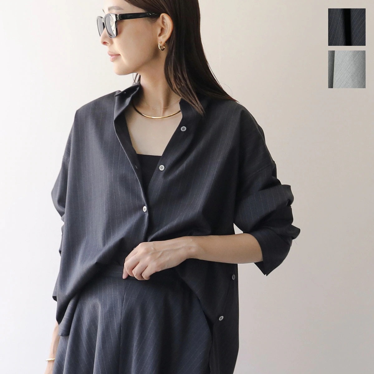 marmors マルモア シャツ cash-coeur shirt 0225301115 レディース ストライプ アシンメトリー 長袖 セットアップ可能 カラー2色 【ts】