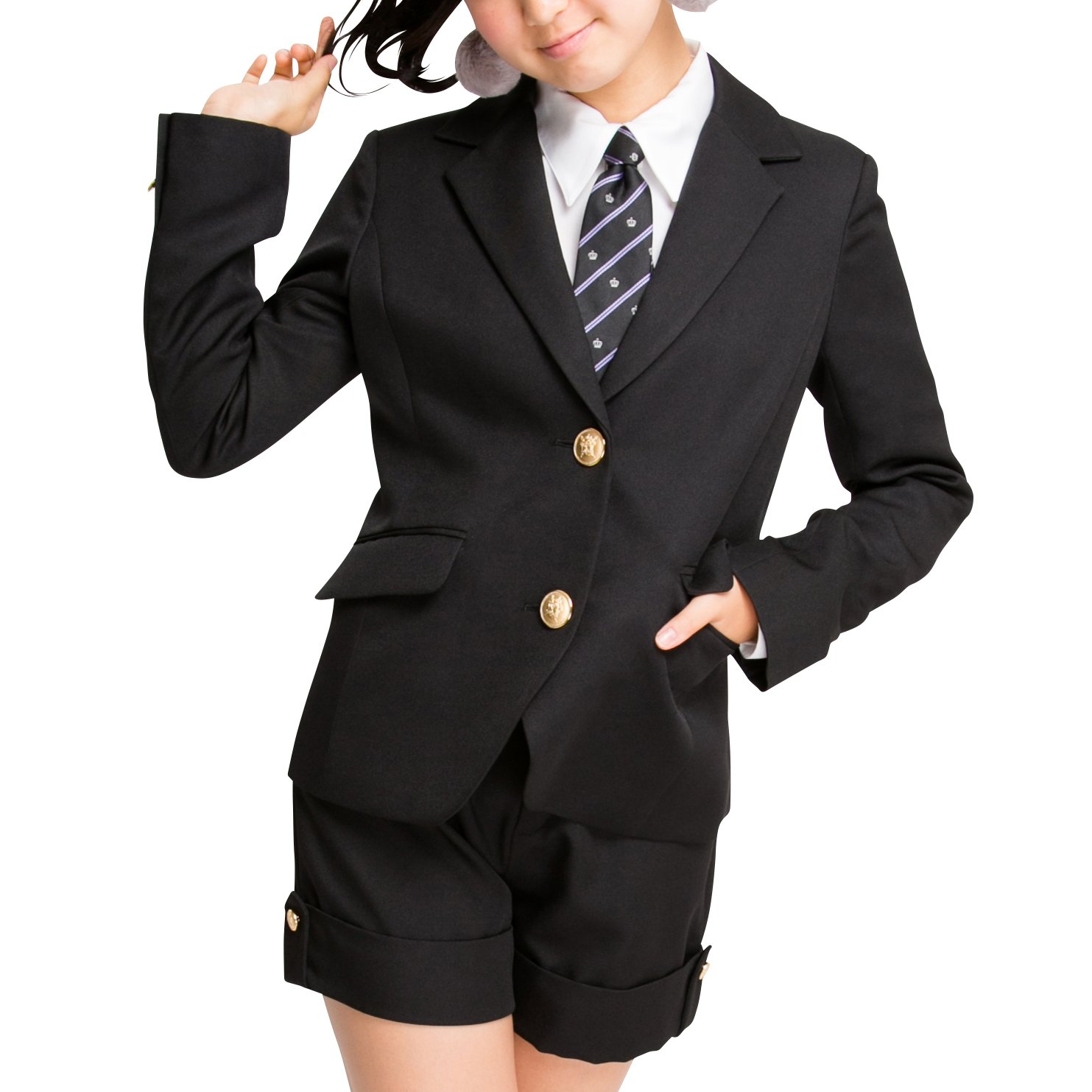 [アリサナ] 卒業式 小学生 女の子 スーツ 子供服 フォーマル (ジャケット ＋ パンツ ＋ ネクタイ の 3点 セット) クロイ 160cm