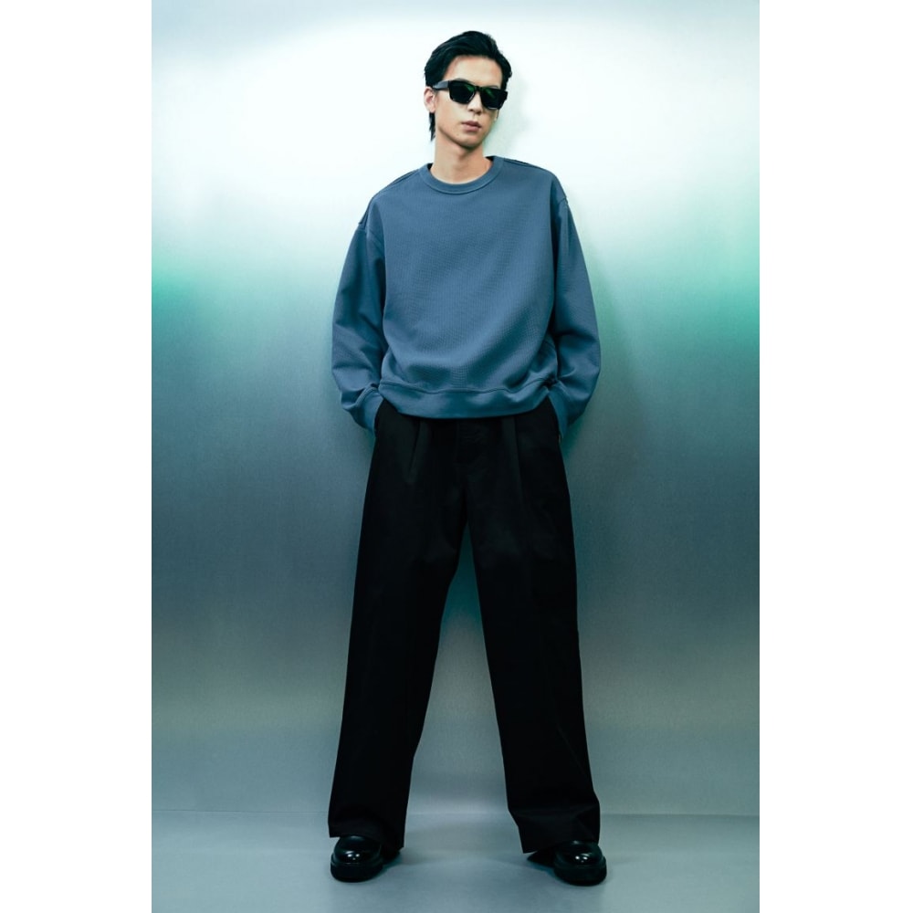 H&M ツイルパンツルーズフィットブラック