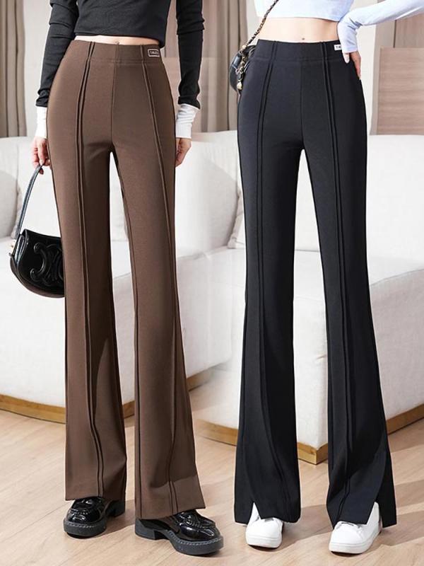 レディース ファッション おしゃれ 秋冬 起毛 スリット入り ストレート レッグ ブーツ パンツ ストレッチ性 ハイウエスト ドレープ スリム パンツ