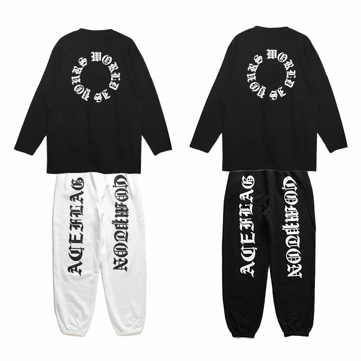 ACE FLAG 上下セット 長袖 ブランド スケボー メンズ 春秋冬用 全2色 大きいサイズ エースフラッグ セットアップ ロンT スウェットパンツ WORLD