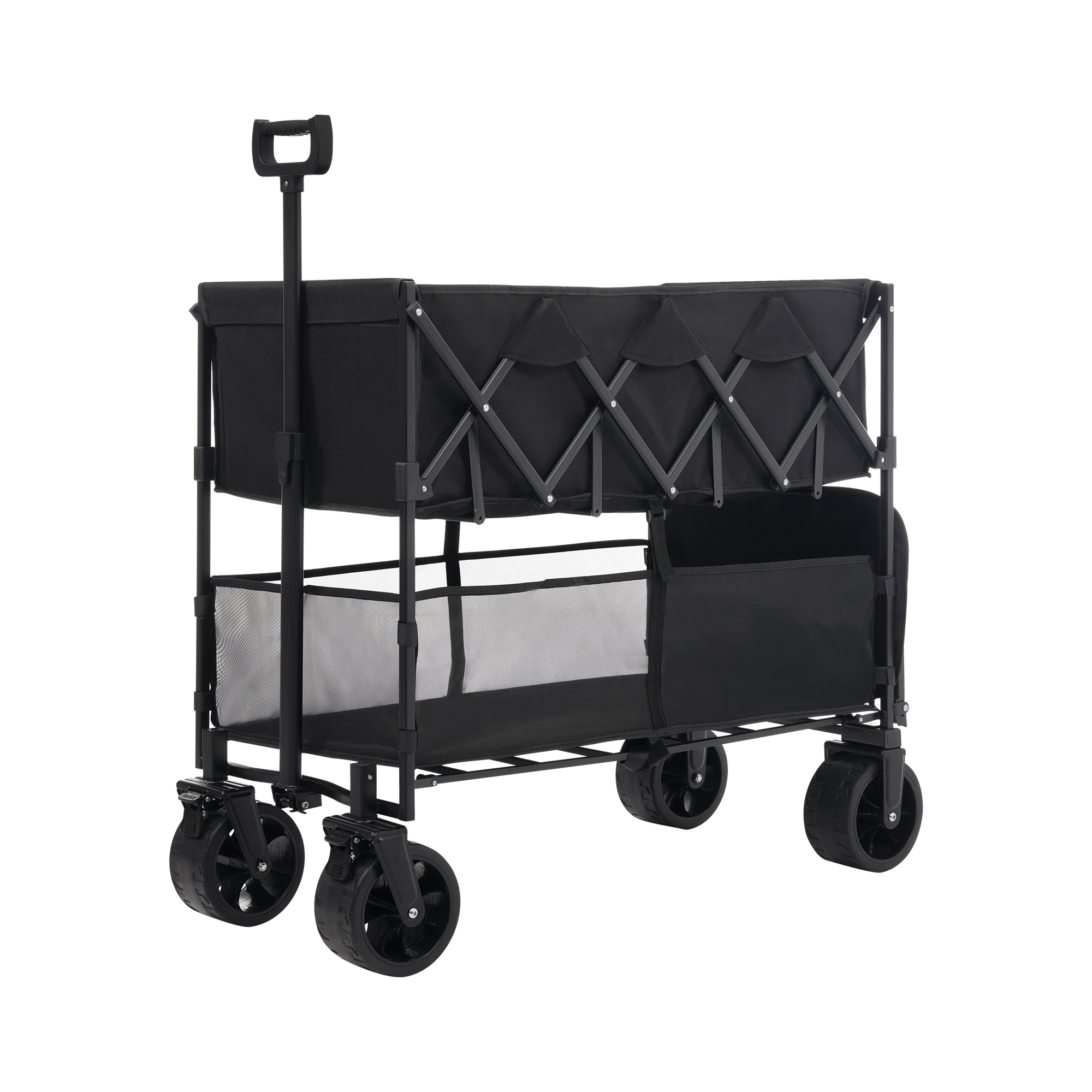 【ブラック】ダブルシェルフ上下2段 キャリーワゴン アウトドアワゴン 290L 後ろ開け 自立式 折りたたみ コンパクト