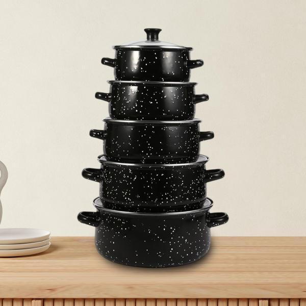 5ピース/個リッド調理器具付きエナメルストックポット耐熱性耐火性ダブルハンドルで簡単にクリーニング