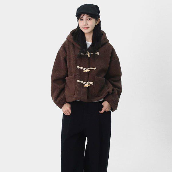女性カジュアルラムウールフード付きショートコートボアダッフルコートSCR208