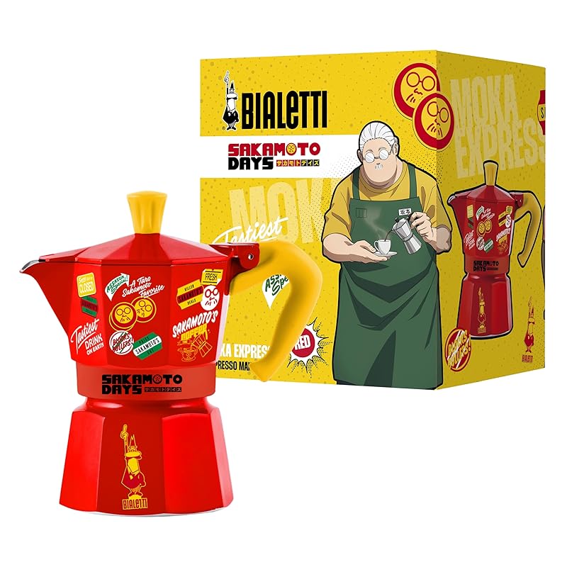 BIALETTI(ビアレッティ) SAKAMOTO DAYS モカエキスプレス レッド 3カップ用 直火式 (コーヒーメーカー エスプレッソメーカー マキネッタ)