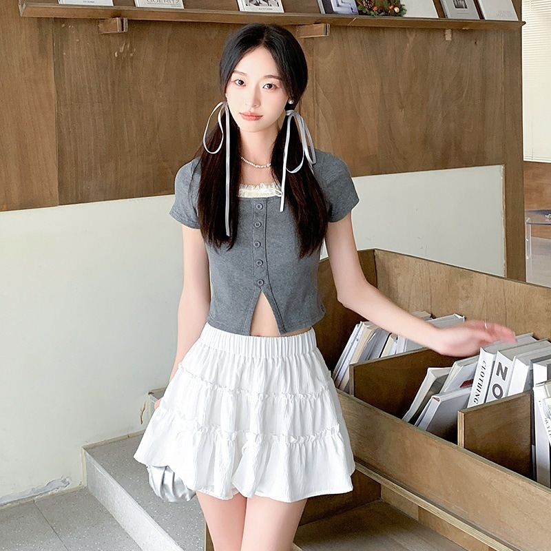 【1つ買うと10つ無料】ショートスカート2025夏の穏やかなスタイルケーキスカートスカート女性の小さな人弾性ハイウエスト反露光