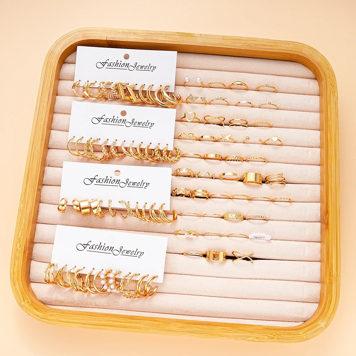 女性のための自由奔放に生きる金属イヤリング幾何学的なジュエリーセット蝶真珠円ファッションギフト新しい67個セット2024 - 36