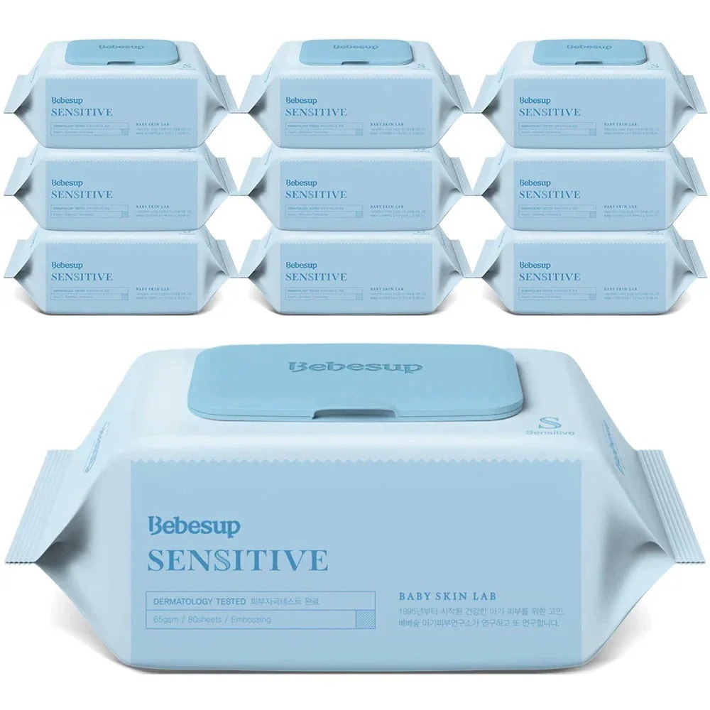 [65gsm]低刺激 センシティブ エンボス ウェットティッシュ キャップ型 80枚 x 10パック