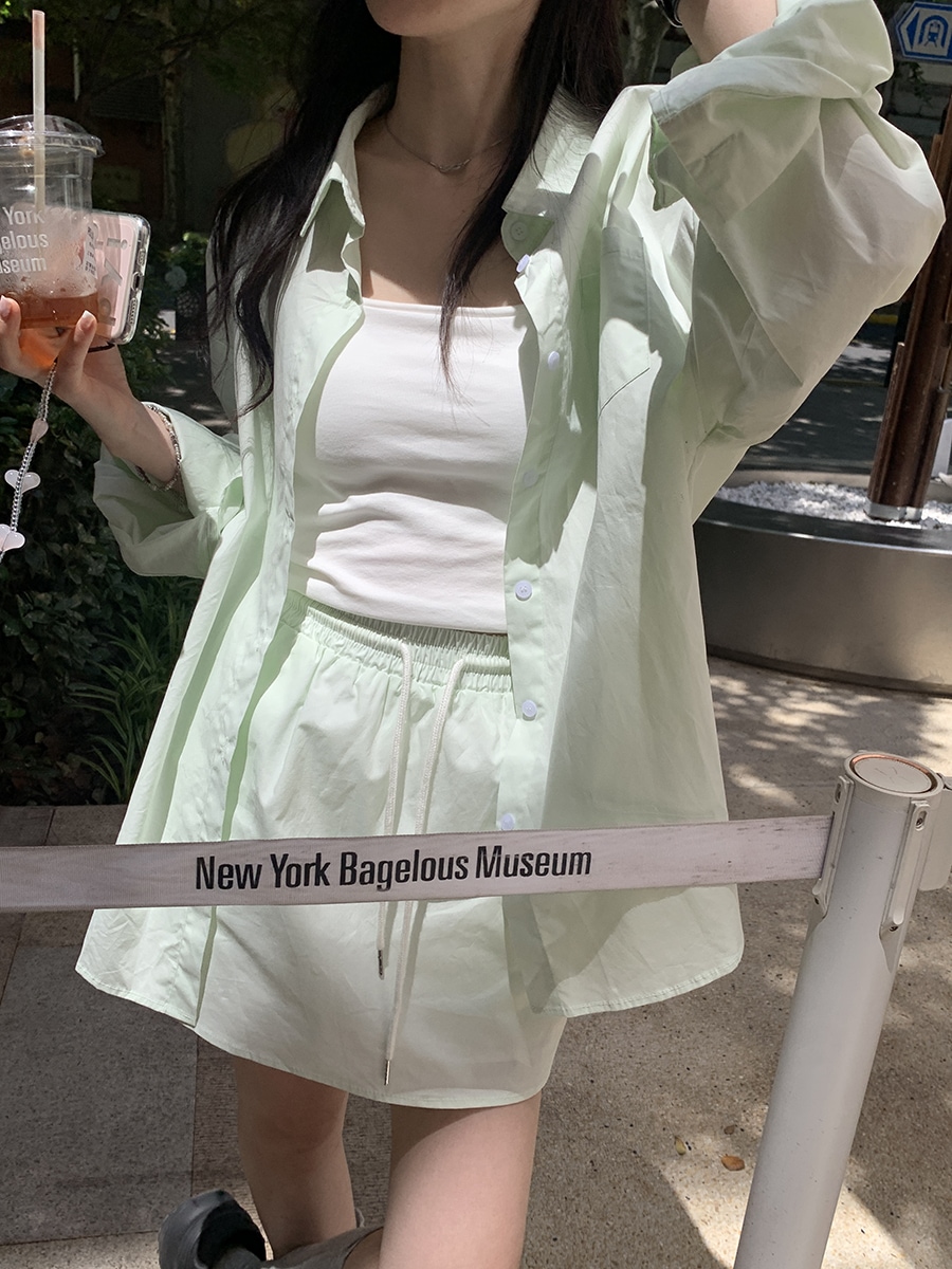 ミントマンボグリーンスーツドーパミンウェア日焼け止めシャツ+ハイウエストスカート2点セット