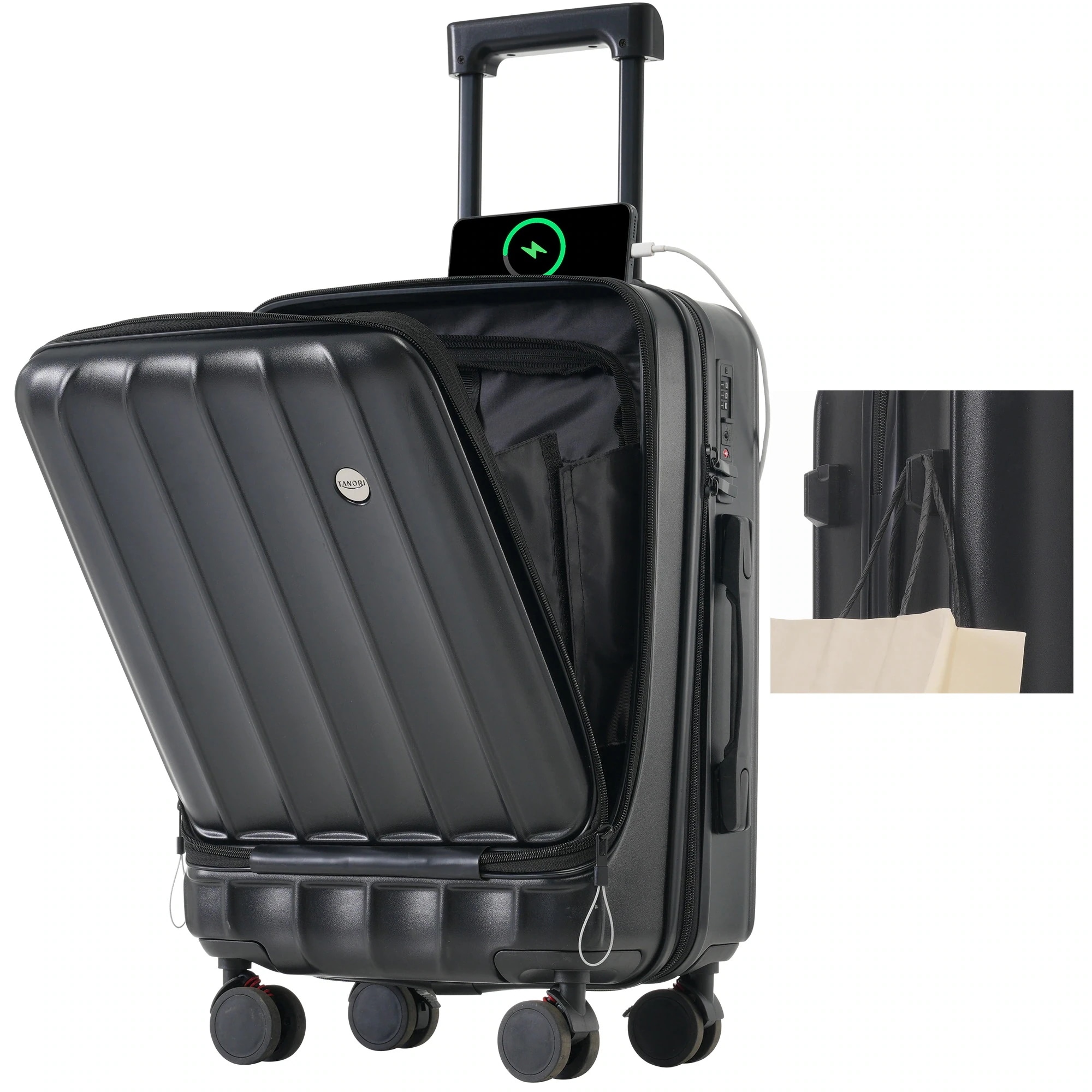 スーツケース sサイズ フロントオープン 機内持込み キャリーケース 2泊3日 キャリーバッグ　前開き USBポート PC収納 フック付き 超軽量 ストッパー付き TSAローク搭載 旅行