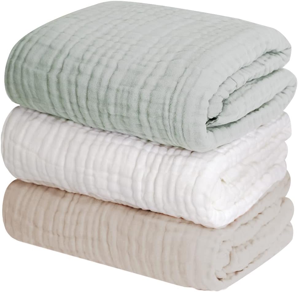 (ケラッタ) イブル ベビー バスタオル タオル 赤ちゃん 6重ガーゼ 105×105cm 正方形 (グリーン ベージュ ホワイト)