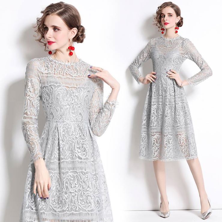 【5,022円クーポン利用で 9/20まで】 長袖総レースミディ丈ワンピース ワンピース ワンピ 入学式 結婚式 入園式 卒業式 二次会 OL オフィス レディース 春 夏 秋 冬
