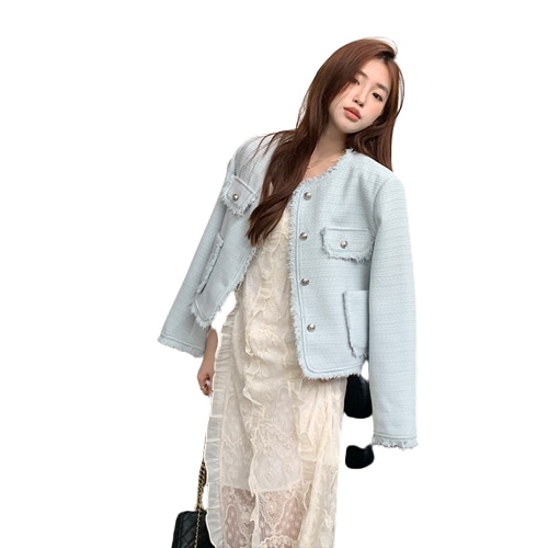 甘小香ショートシングルブレストコート春のバリポケットカジュアル通勤ウールコート