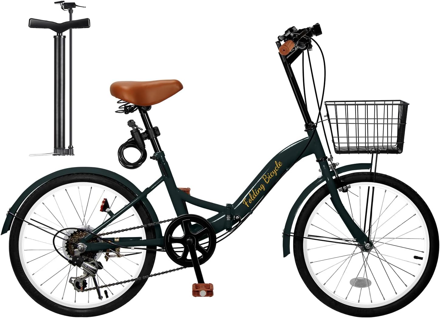 折畳み自転車 20インチ 軽量 素早く折畳可能 シマノ６段変速 高炭素鋼フレーム ハンドル・サドル高さ調整可能 通勤 通学 折りたたみ自転車 前後泥除け装備 ワイヤーロック/ライト/カゴ/空気入れ付き