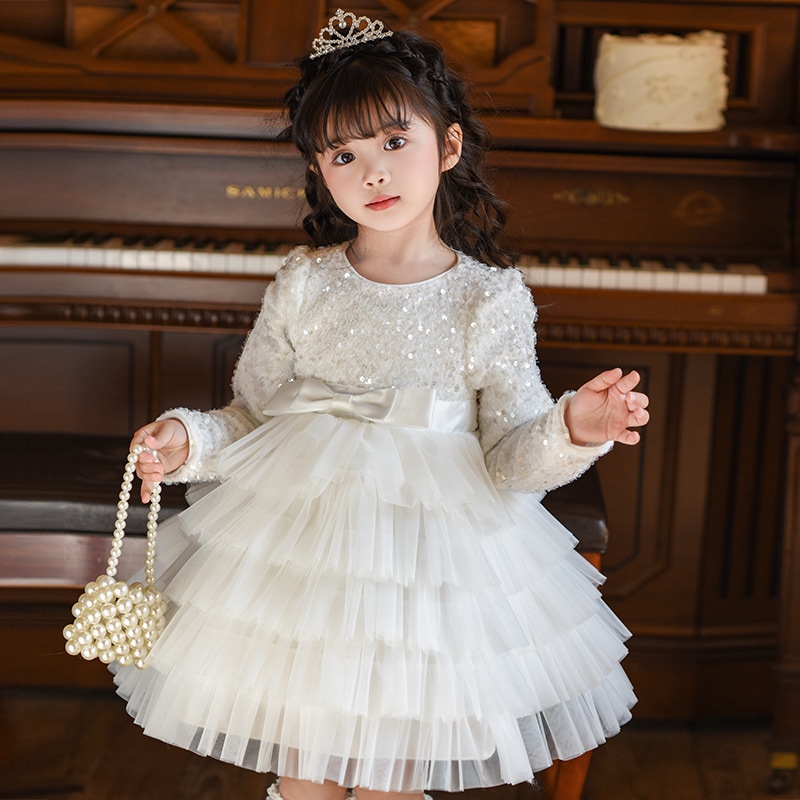 女の子ファッションプリンセスドレス冬の新しい洋風冬服花童結婚式女の子ワンピース子供誕生日スカート