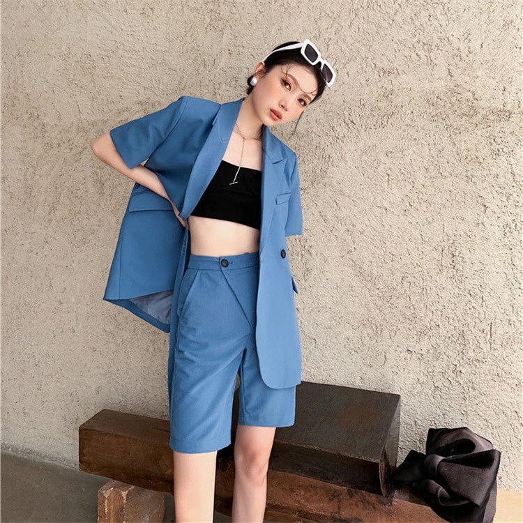 INSスタイル レディース 2022年夏 半袖 スーツ コート 薄い デザインセンス 2点セット