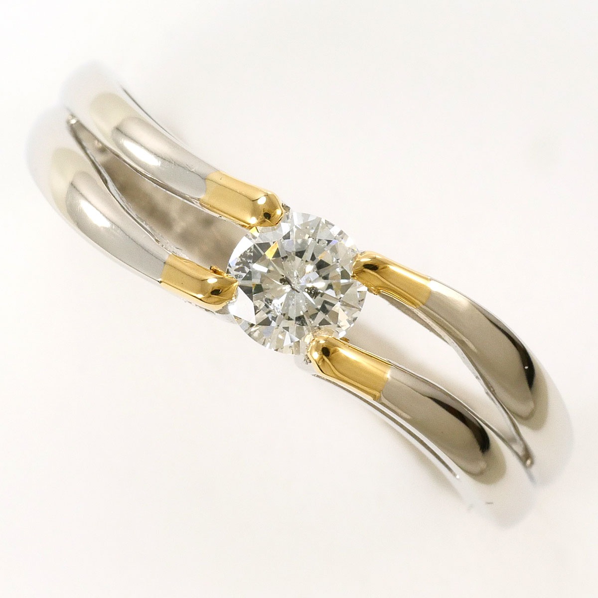 PT900 プラチナ K18 18金 YG イエローゴールド リング・指輪 14号 ダイヤモンド 0.31ct 鑑別書 総重量約4.5g 中古