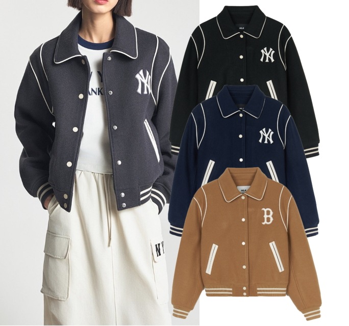 Women Wool Collar Crop Varsity Jacket