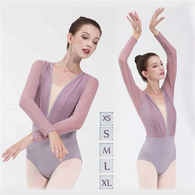 バレエ レオタード 大人 長袖 おしゃれ スカートなし バレエ 大人 バレエレオタード 大人用 レッスン ストレッチ 伸縮 練習着 パープル 演出用 可愛い バレエレオタード 秋 春 バレエダンス ジ 5,990円