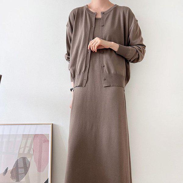 Hスタイル(SET)ニット長袖カーディガンセット 秋 女性 ワンピースセット カーディガンセット 上下セットアップ ツーピース