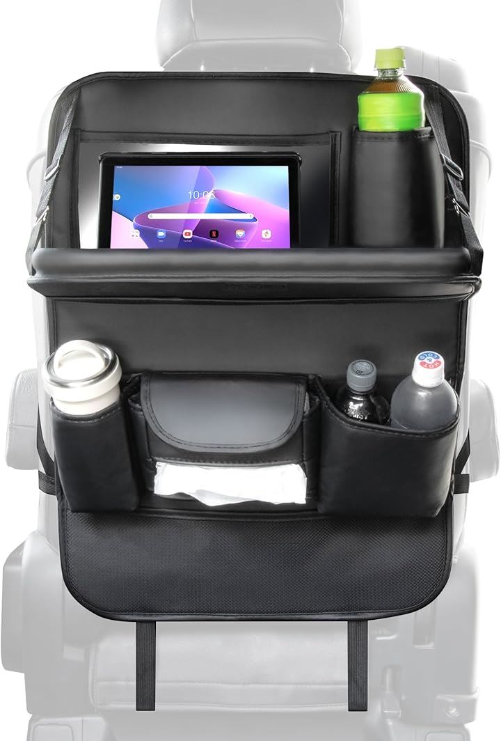 シートバックポケット もう車内散らからない タブレットホルダー 後部座席 キックガード 車用品 便利グッズ キックバック 収納 テーブル 汚れ防止 防水防汚(ロング(テーブル付))