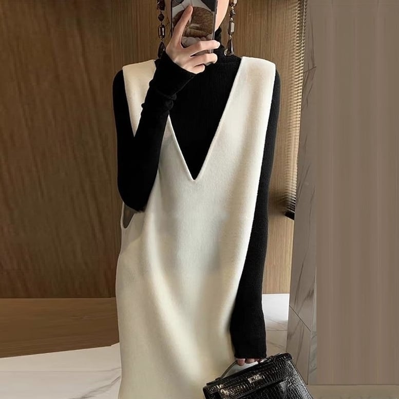 レディース ジレワンピース ニットジャンスカ ロングベスト ニットベストワンピ ドレス