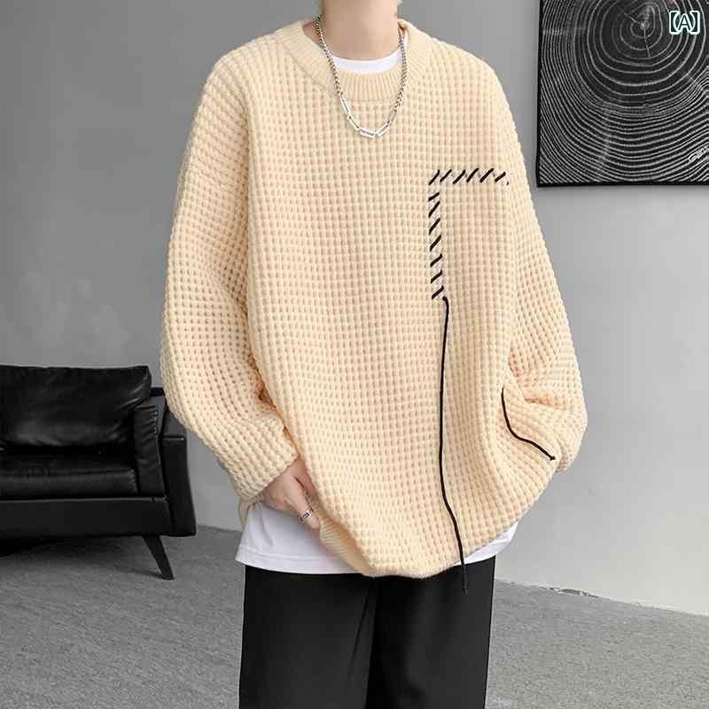 メンズ トップスス おしゃれ テクスャー ド ラウンドネック プルオーバー 無地 シンプル セーター ニット セーター 紳士服 6,461円