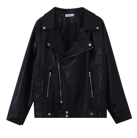 アウター ブルゾン ライダース 長袖 ドロップショルダー 襟付き ダブルブレスト オーバーサイズ ビッグシルエット 美ライン ニュアンス ファスナー レザー PU モノトーン リラックス かわいい 5,382円