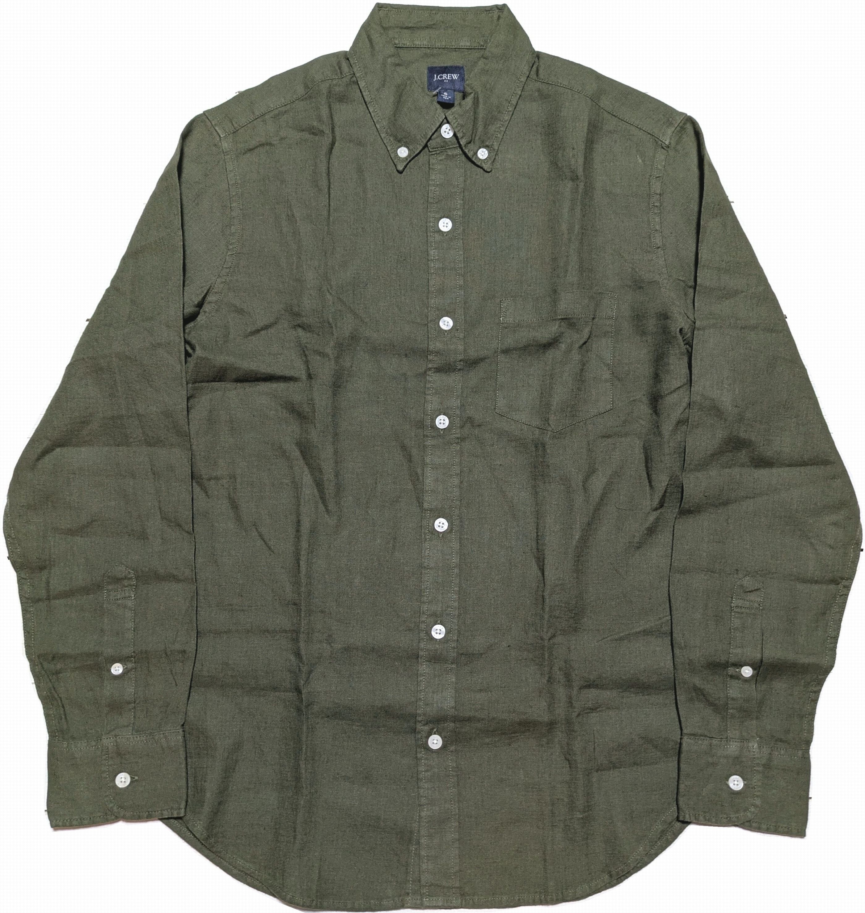 長袖 ボタンダウン シャツ オリーブ リネン コットン メンズ J.CREW 057