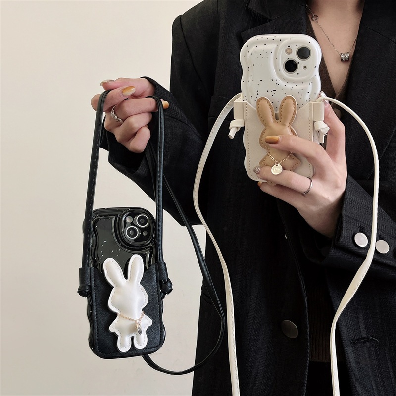 iPhone 14 pro ケース ショルダー付き 肩掛け 斜め掛け 背面カード収納 ウサギ 兎 かわいい 波が 保護ケース iPhoneカバー 耐衝撃 高級感 おしゃれ iPhone13 12 11 32,516円