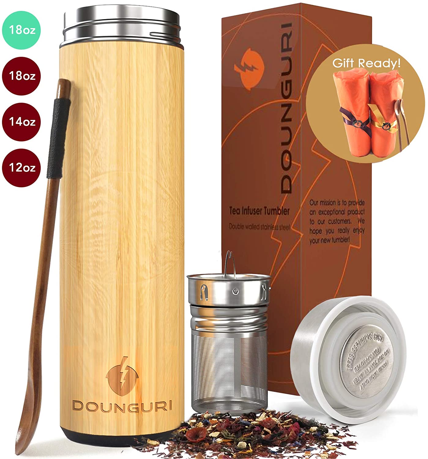 [アメリカ直送] [信頼できる商品] ストレーナインフューザー付きの DONGURI 竹茶タンブラー