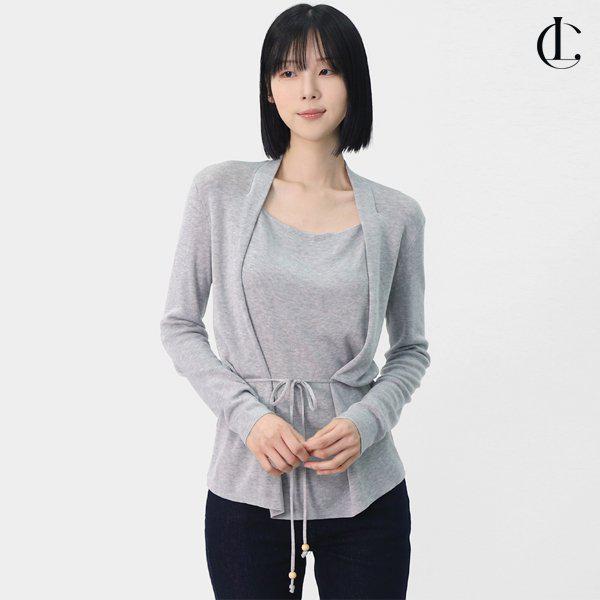 女性 春 シルク テンセル ドレープ ストリング ソフト ニット カーディガン キャミソール セットアップ LGDY005