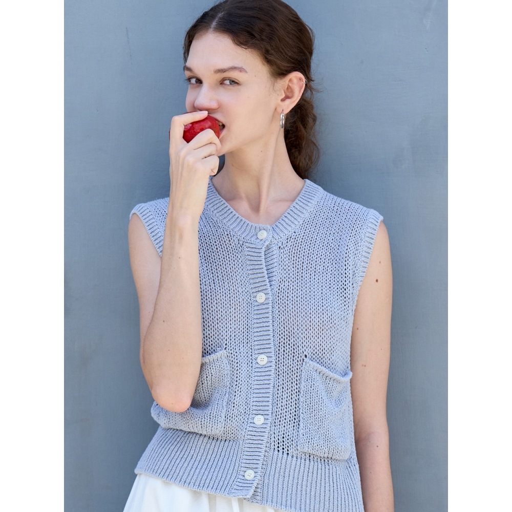 アムールモイエールポケットニットベストスカイブルー amr1844