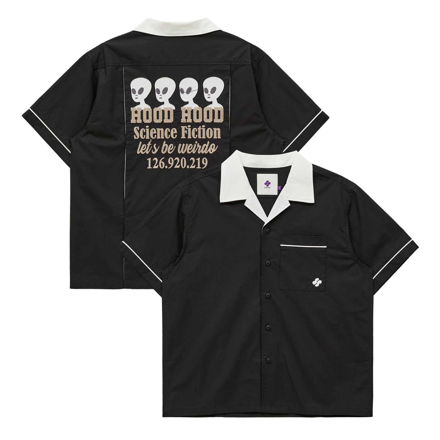 Alien artwork bowling half sleeve shirt BLACK
