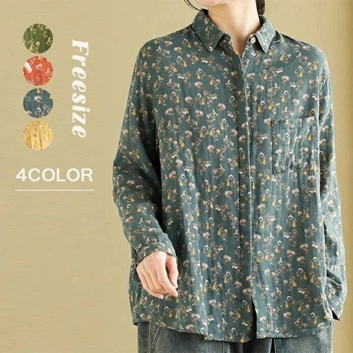 【急速出荷】シャツ 長袖シャツ レディース シャツブラウス 春 夏 花柄シャツ 長袖 ガーゼシャツ 綿シャツ トップス コットンシャツ 折襟 ガーゼ 前開け アウター 羽織り 花柄 ショート丈 シャツ