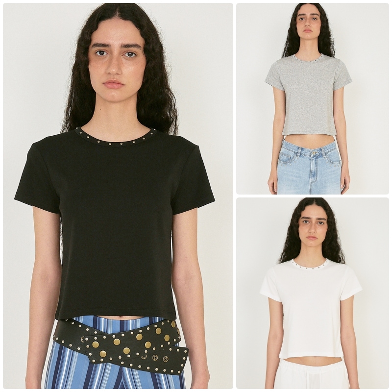 【POLYSOOEM】 STUDDED NECK TEE : 3COLORS 7,056円