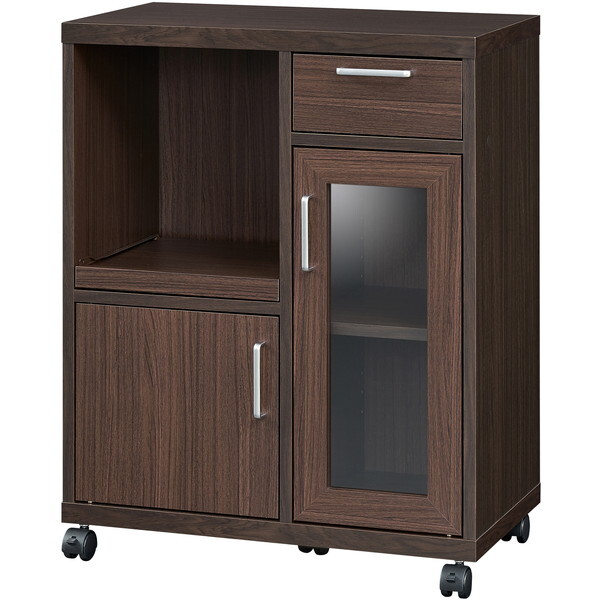 白井産業 FUL-8065SLDK ダークブラウン カウンターワゴン食器棚 (幅64cm高さ80cm) メーカー直送
