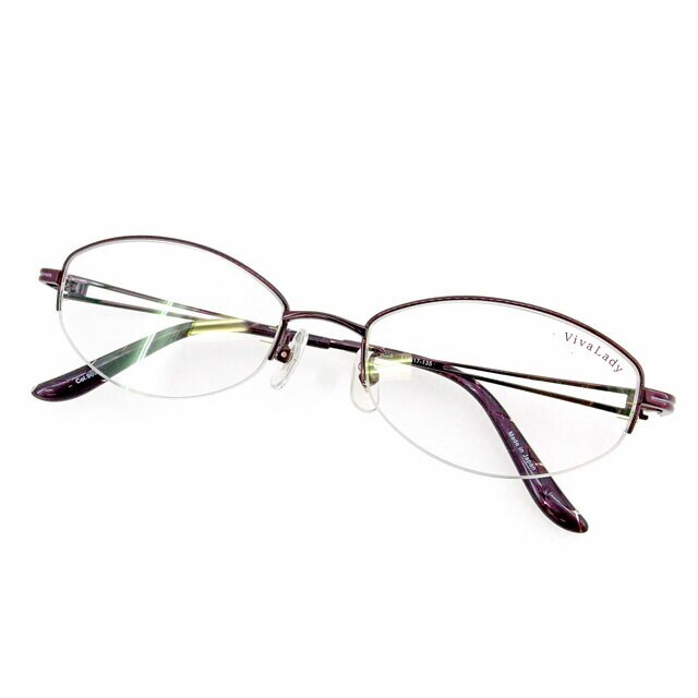 メガネ フレーム 眼鏡 ハーフリム クリア ブラウンパープル系 中古