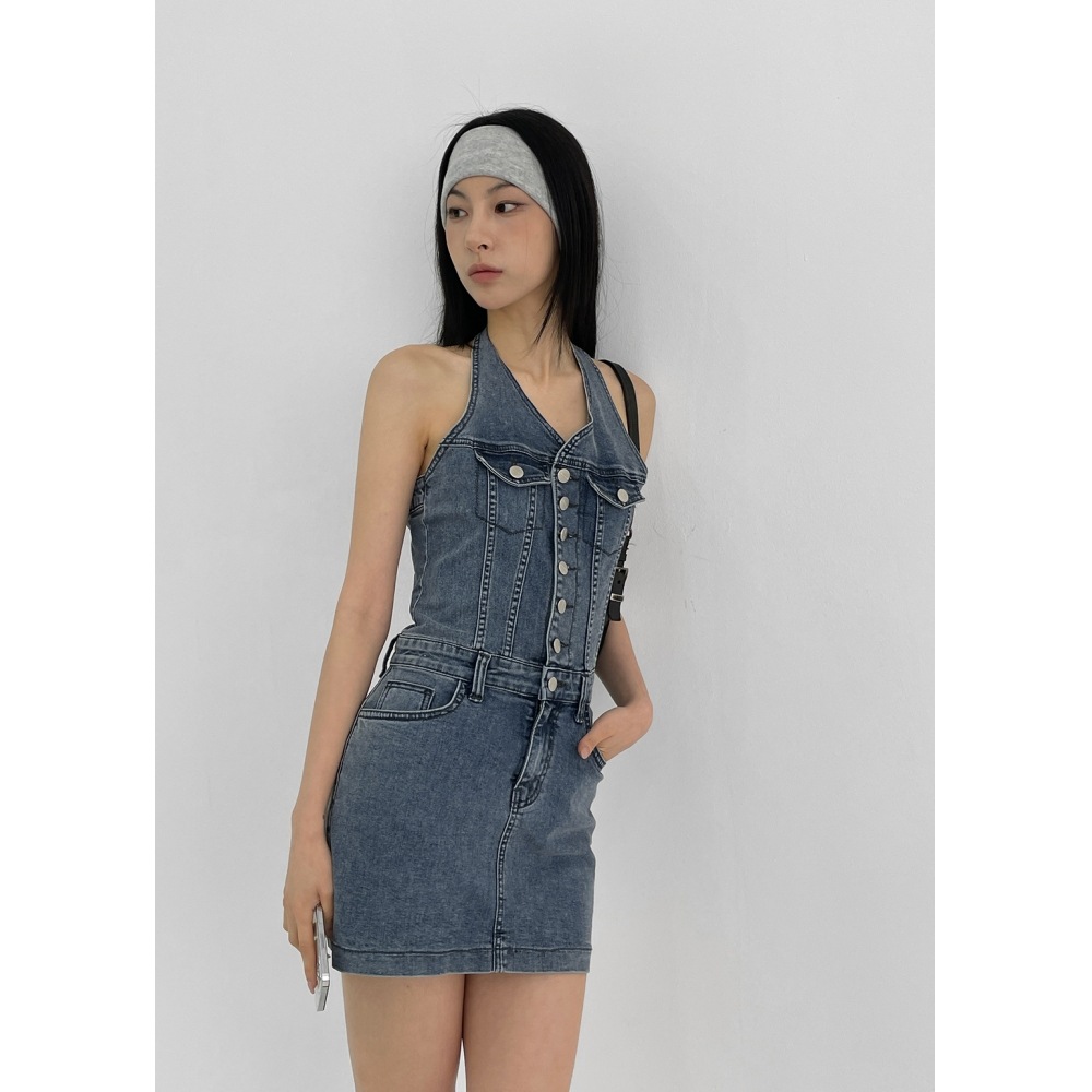 ブラックアップ [MADE] バニーホルターネックスパンミニドレス