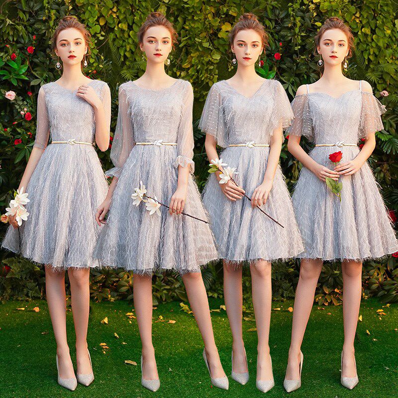 ブライズメイドドレス袖付きミモレドレス演奏会二次会パーティードレス披露宴結婚式ドレスワンピースウェディングドレス謝会花嫁の介添えドレス