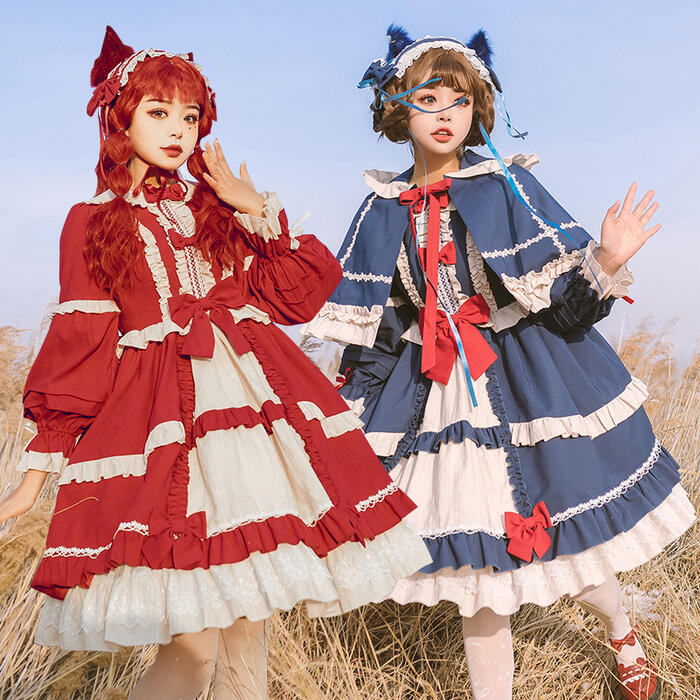 【急速出荷】ワンピース 長袖 ロリータ 春秋冬 レディース ロリィタ コスプレ コスチューム 赤ずきんちゃん グリム童話 ハロウィン ゆめかわいい フェミニン ゴスロリ ゴシック Lolita ドレス