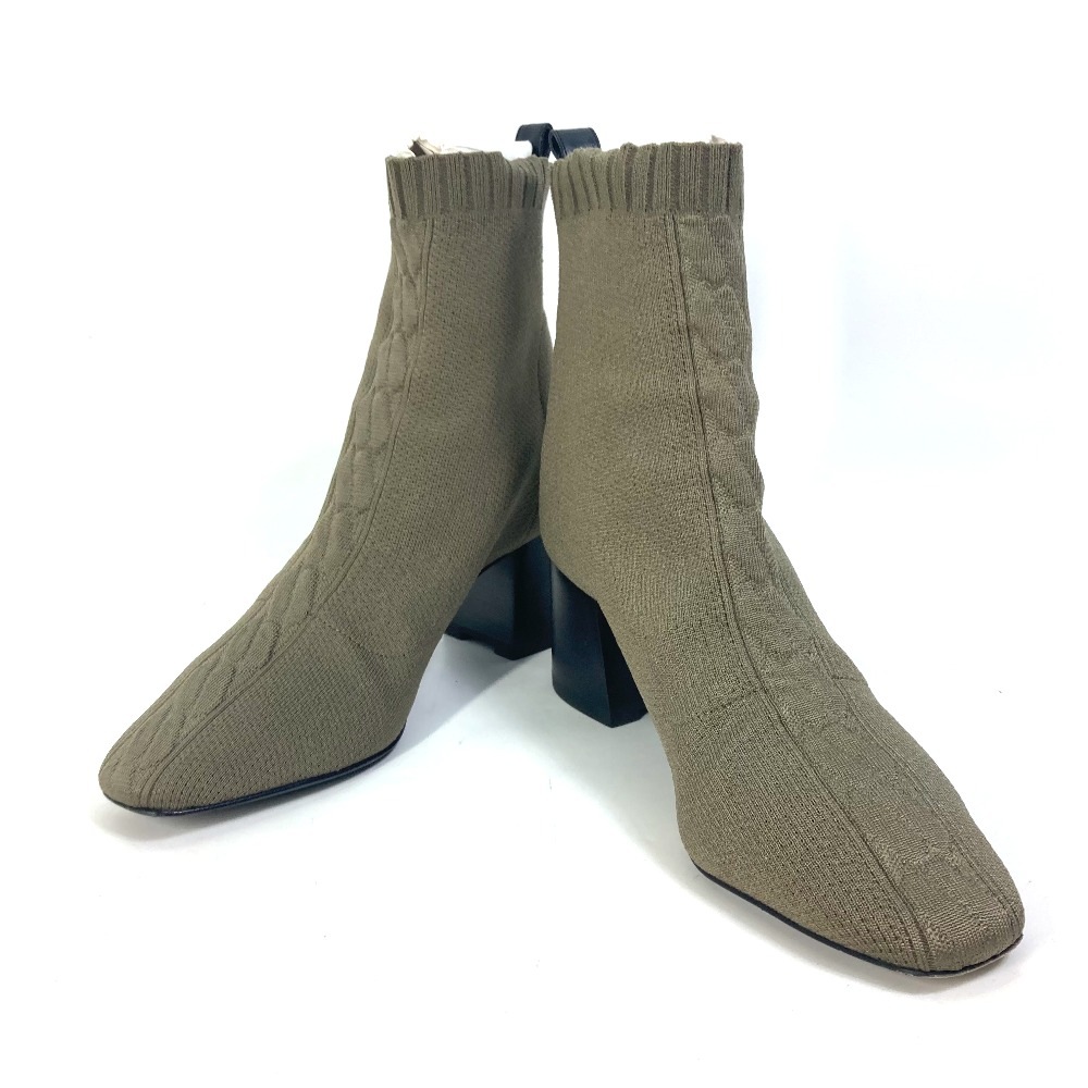ブーツ ヴォルヴェール 60 ショートブーツ 靴 ヒール Hロゴ ニット/レザー カーキ