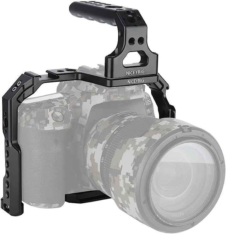 カメラケージ canon eos 80D/90Ｄに対応 超拡張性 滑り止ゴム付き Arri規格ネジ穴 コールドシュー付き ルミ合金製 トップハンドル付き 504( ブラック)