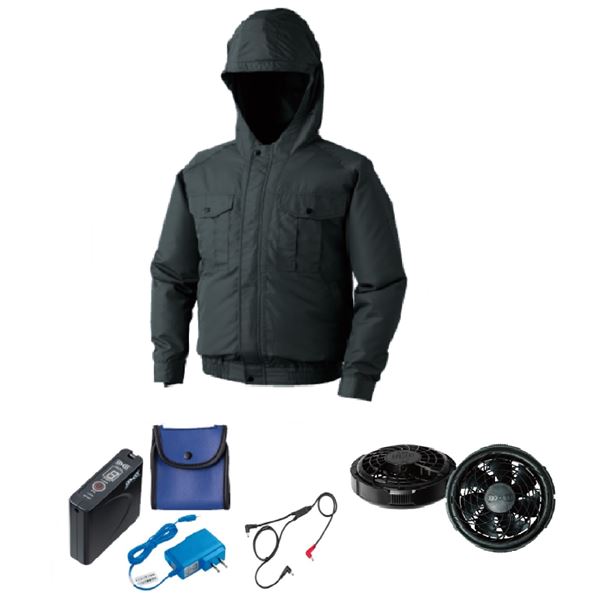 KU90810 空調服 ポリエステル製フード付 FAN2300B/LISUPER1 チャコール L