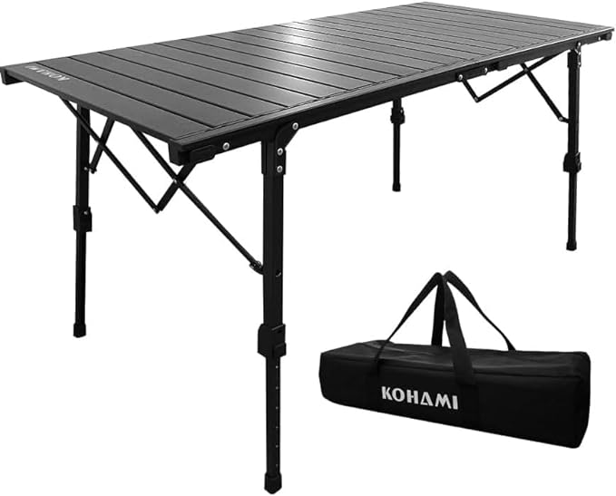 アウトドアテーブル 折り畳み コンパクト 軽量 高さ調節可能 39.5~61.5cm ローテーブル 62×127cm