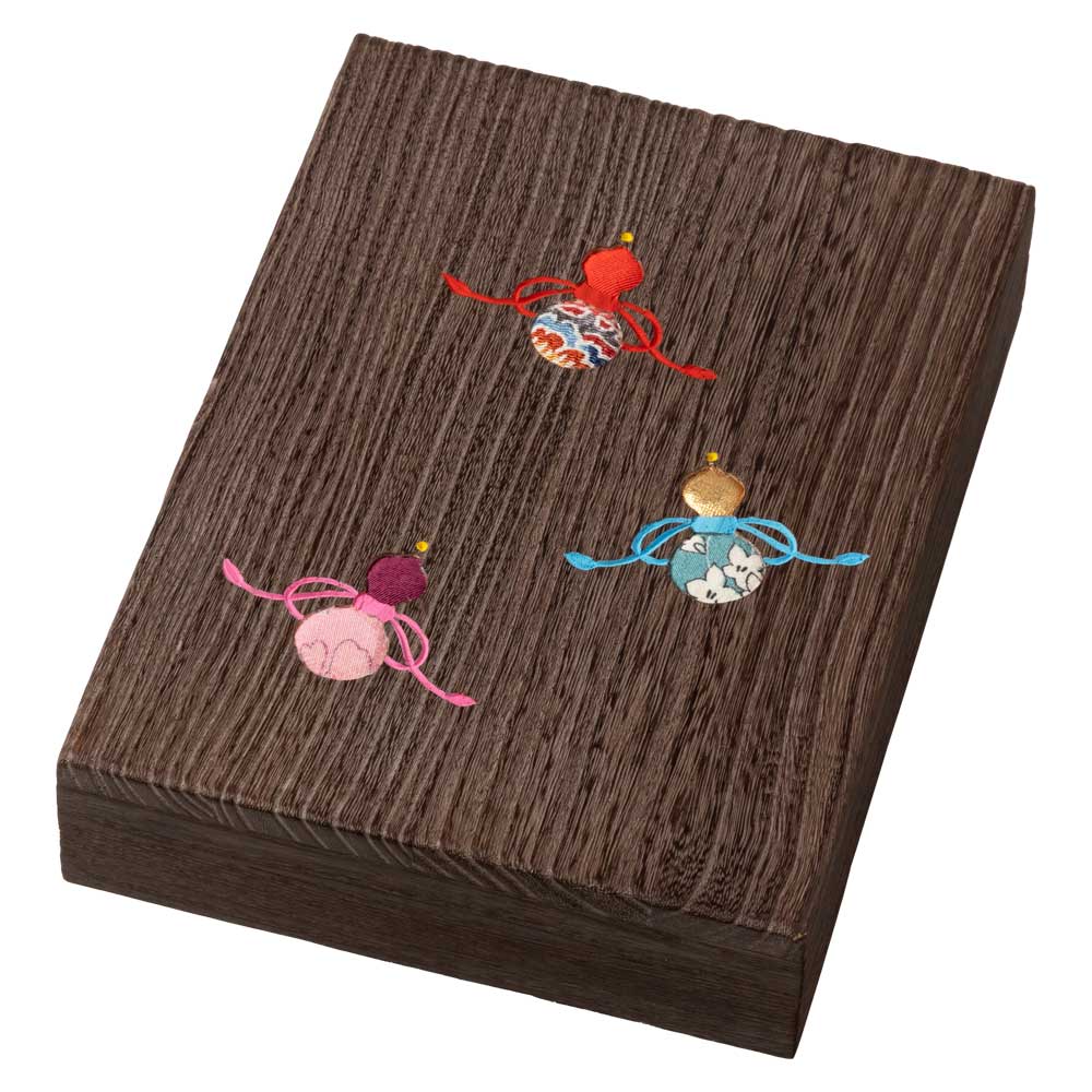 はがき入れ (008) 瓢箪　木目込み細工　桐製・時代仕上　箱長の桐工芸品　日本製　東京浅草の木製品　蓋付き　年賀状入れ　ポストカードケース