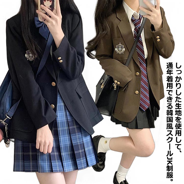 ジャケット 入学式 ネクタイ/リボン 女の子 韓国 スーツ 4点セット 大きいサイズ プリーツスカート 韓国 長袖シャツ